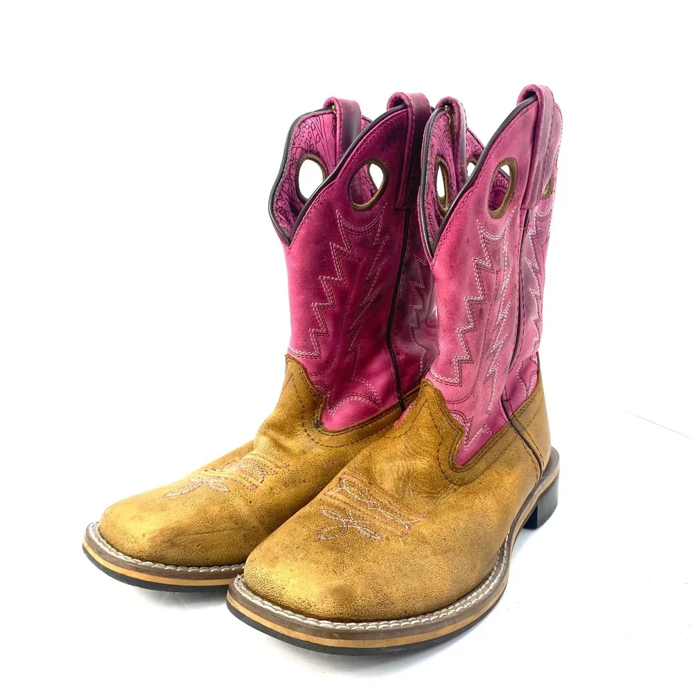 Smoky Mountain Boots Kids Pink Tan Leather Western Cowboy Boots Size‎ 2.5 R